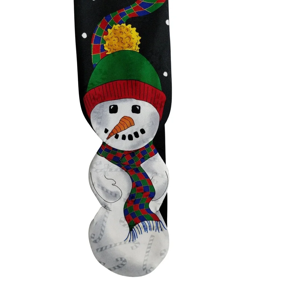 Vintage Snowman Christmas Neck Tie Jolly Holiday‎ Black Novelty 57
